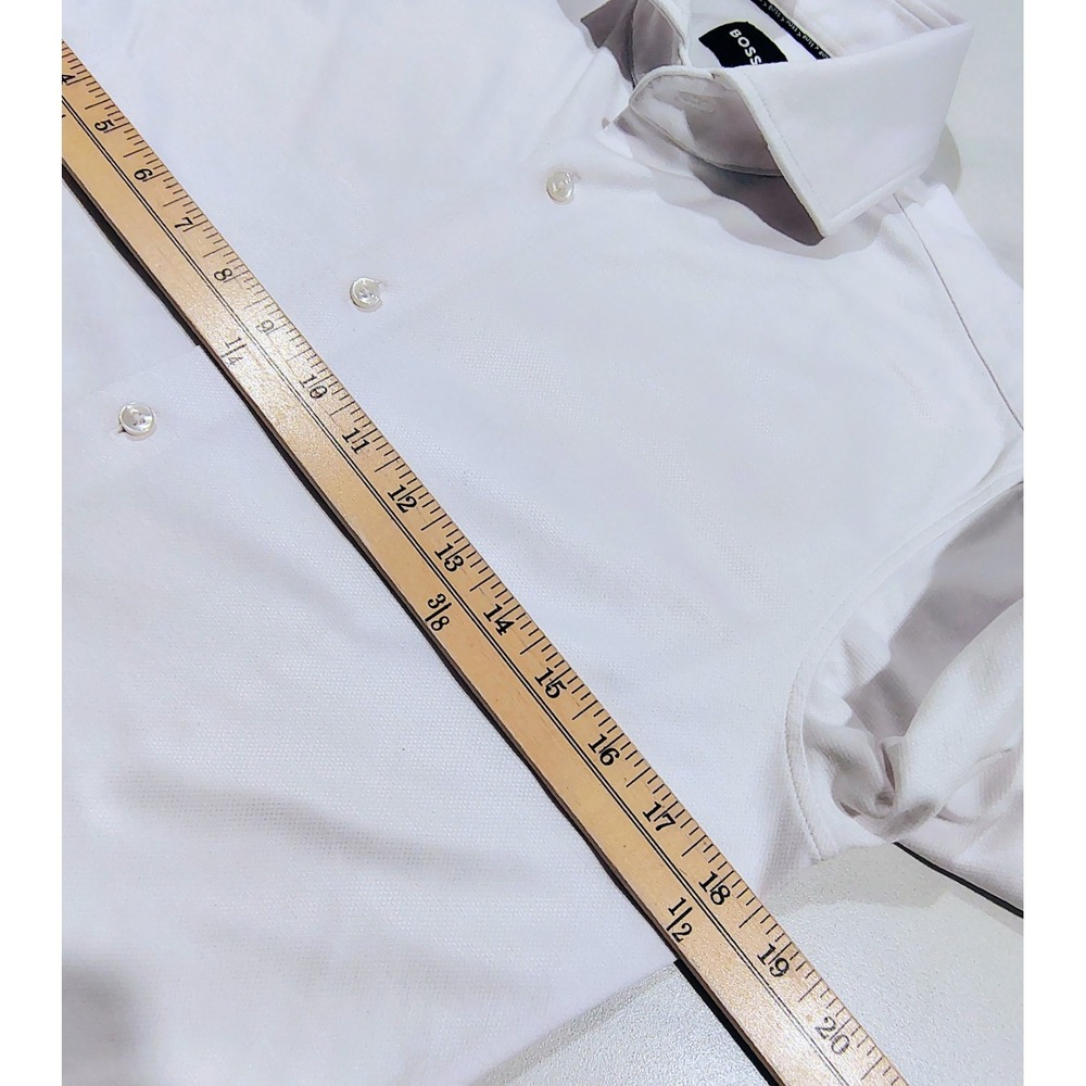 Hugo Boss Slim Fit Stretch Dress Shirt Mens 14.5 White Long Sleeve Spread Small - Picture 9 of 12